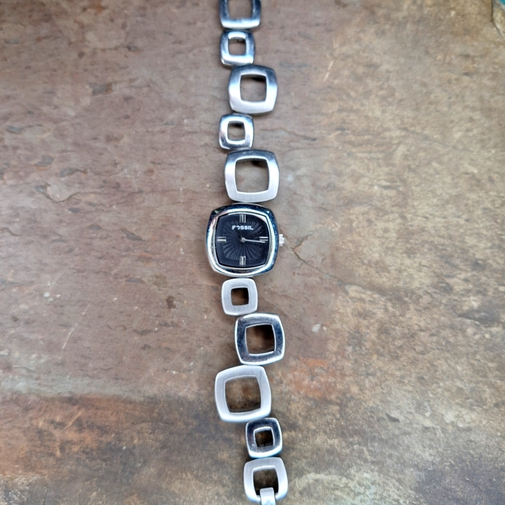 Fossil F2 square silver black women's ladies watch